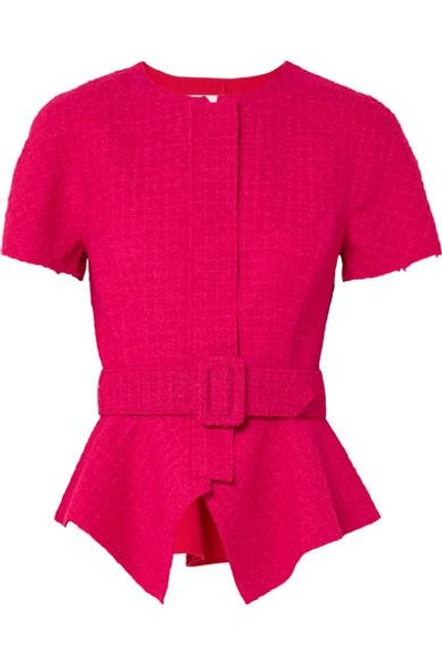 Oscar De La Renta Belted Wool-blend Tweed Peplum Jacket In Bright Pink