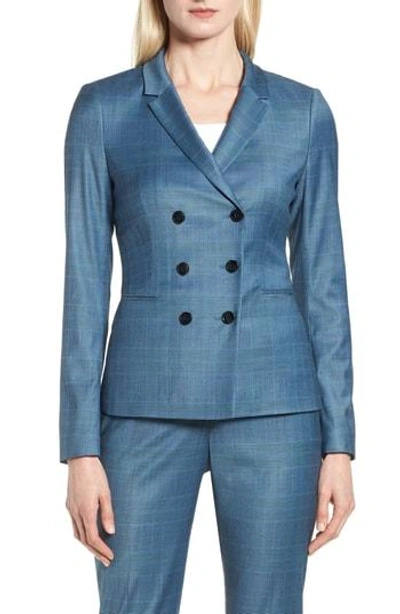 Hugo Boss Jelaya Glencheck Double Breasted Suit Jacket In Sailor
