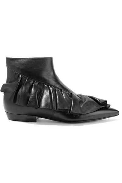 Jw Anderson Ruffled Leather Ankle Boots In Black