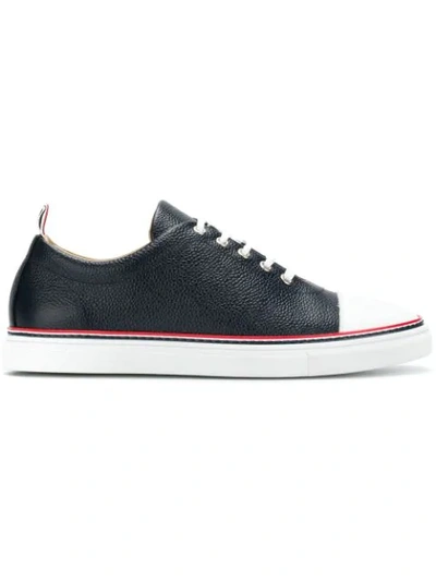 Thom Browne Straight Toe Cap Leather Trainer In Blue