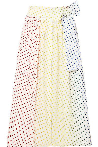 Rosie Assoulin Polka-dot Flocked Cotton-blend Poplin Midi Skirt In White