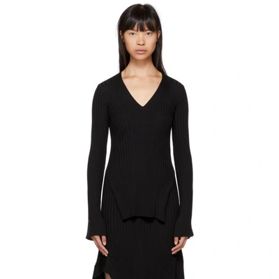 Stella Mccartney Black Rib Knit Flared V-neck Sweater In 1000 Black