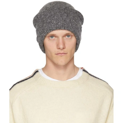 Thom Browne Grey Mohair Intarsia Stripe Beanie In 035 Medgry