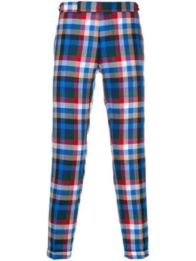 Thom Browne Gingham Tartan Twill Skinny Trousers In Multicolour