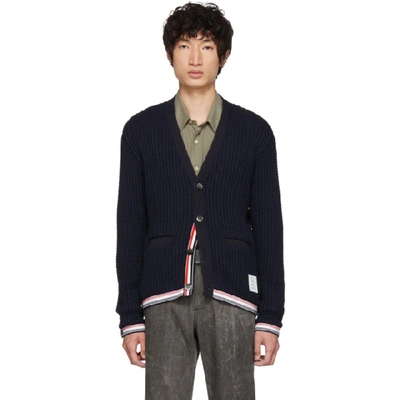 Thom Browne Oxford Hem Waffle-knit Cardigan - 415 Navy