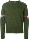 Thom Browne Rwb Intarsia Armband Tweed Pullover In Green