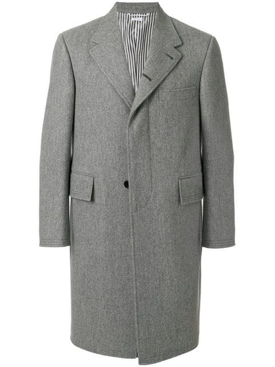 Thom Browne Melton Wool Wide Lapel Chesterfield Overcoat In Grey