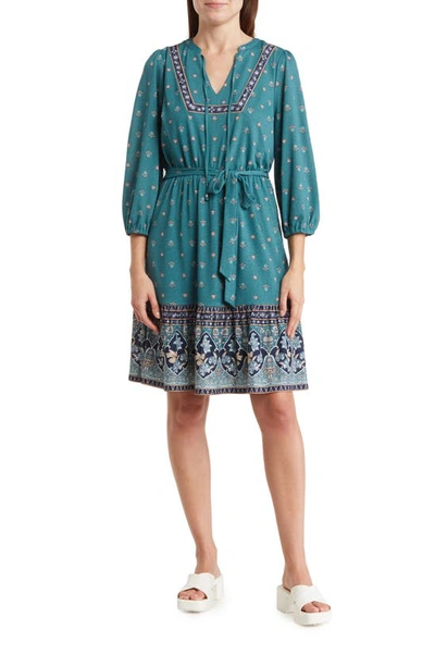 Lucky Brand Border Print Jersey Dress In Teal Twin