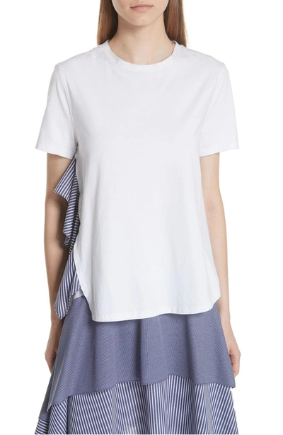 Opening Ceremony Mixed Media Side Ruffle Tee In White Multi