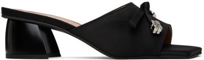 Ganni Bow-embellished Satin Mules In 099 Black