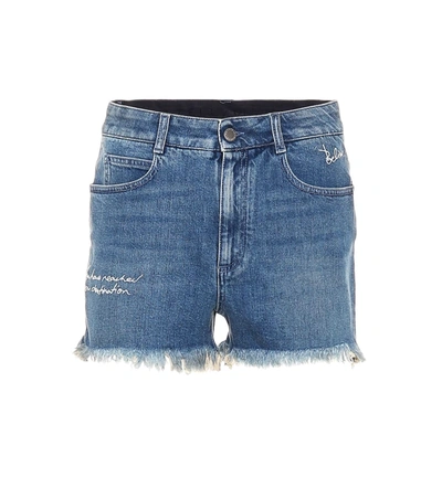 Stella Mccartney Embroidered Denim Shorts In Blue