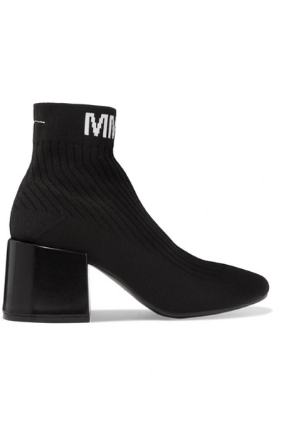 Mm6 Maison Margiela Logo-jacquard Ribbed Stretch-knit Sock Boots In Black