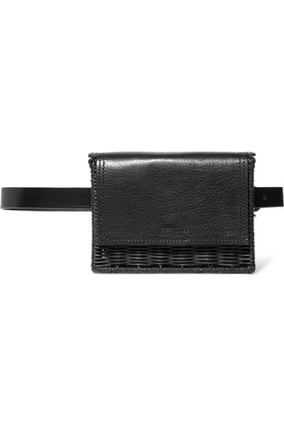 Wicker Wings Tao Rattan And Leather Belt Bag In Black
