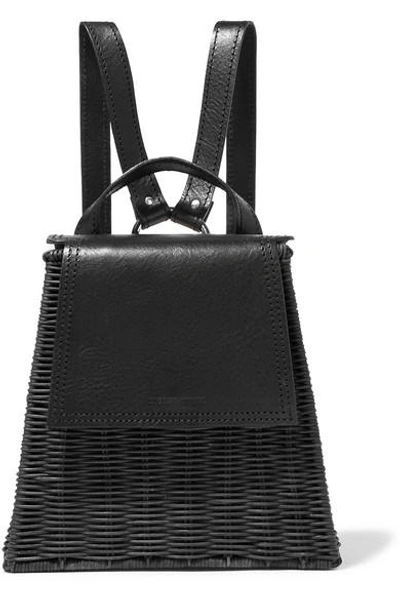 Wicker Wings Tixing Tall Rattan And Leather Backpack In Black