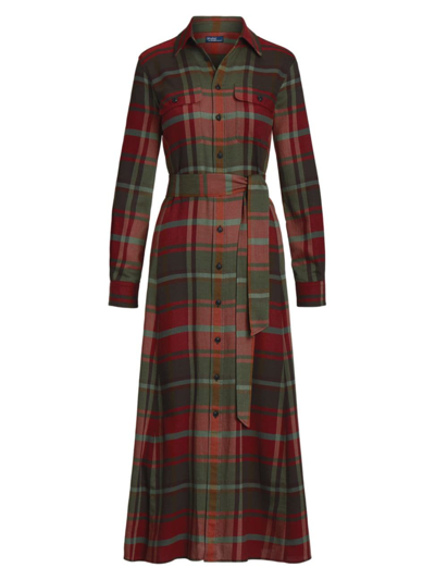 Polo Ralph Lauren Women's Belted Plaid Cotton-blend Button-front Maxi Dress In Red Multi Plaid