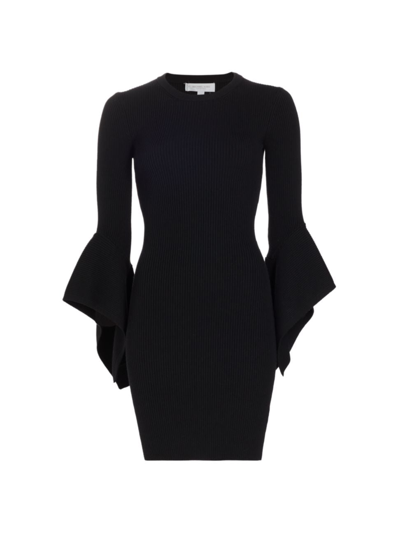 Michael Kors Ribbed Flare-sleeve Wool Mini Dress In Black