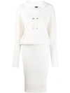 Tom Ford Long-sleeve Ribbed Stretch-cashmere Hooded Dress W/ Blouson Top In White