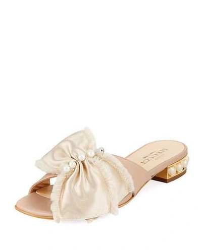 Sesto Meucci Wesi Pearl And Bow Slide Sandals, Beige