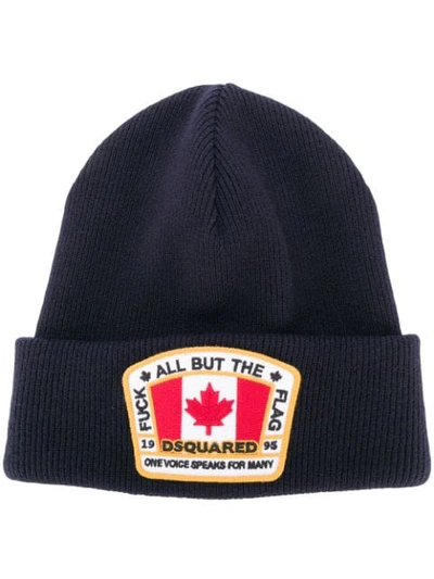 Dsquared2 Canadian Flag Patch Beanie In Navy