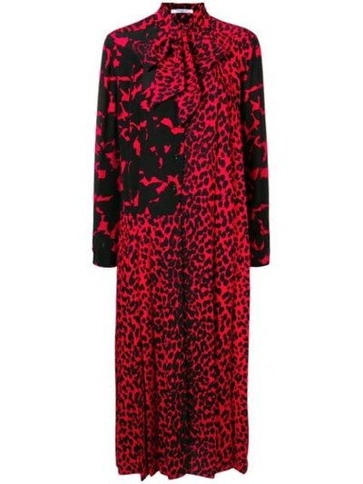 Givenchy Pussy-bow Pleated Printed Silk Crepe De Chine Dress In Red