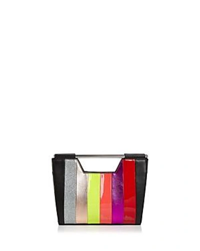 Nasty Gal Open Bar Striped Clutch In Multi Rainbow/silver