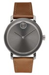 Movado Bold Evolution Leather Strap Watch, 40mm In Cognac/ Grey