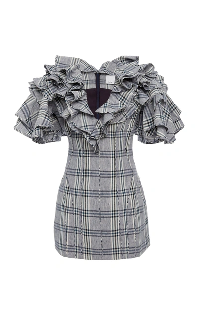 Acler Cullen Ruffled Plaid Cotton And Linen-blend
