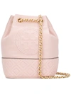 Tory Burch Mini Fleming Leather Bucket Bag In Shell Pink/gold