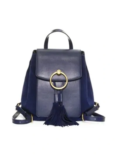 Tory Burch Farrah Leather & Suede Backpack In Royal Navy/gold