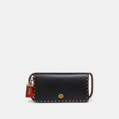 Coach Dinky With Rivets And Snakeskin Detail - Women's In Black/brass
