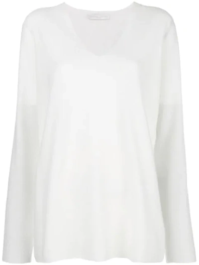 Fabiana Filippi Metallic Sleeve Merino Wool, Silk & Cashmere Sweater In White