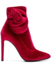 Giuseppe Zanotti Single Rose Stiletto Heel Velvet Booties In Red