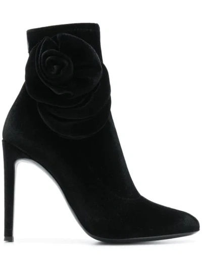 Giuseppe Zanotti Single Rose Stiletto Heel Velvet Booties In Black