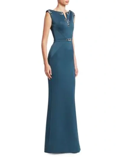 Zac Posen Embroidered Keyhole Gown In Olympian Blue