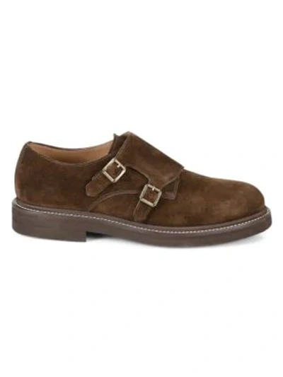 Brunello Cucinelli Men's Suede Double-monk Shoes In Brown