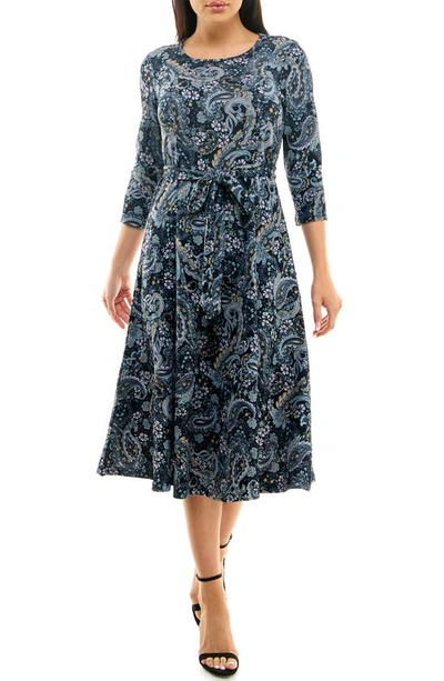 Nina Leonard Scoop Neck Jersey Midi Dress In Arctic Multi