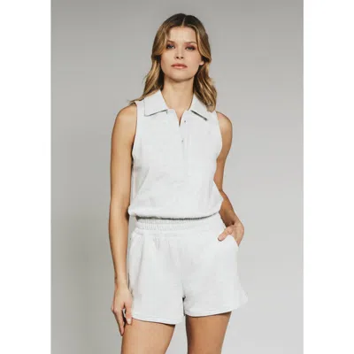 7diamonds Modal Terry Polo Romper In Heather Light Grey