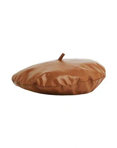 8 By Yoox Basque Beret Woman Hat Brown Size Onesize Polyurethane, Viscose, Polyester