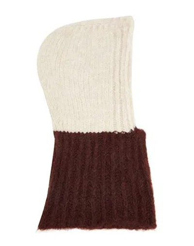8 By Yoox Bicolor Soft Open Balaclava Hat Brown Size Onesize Recycled Polyamide, Viscose, Wool, Elas