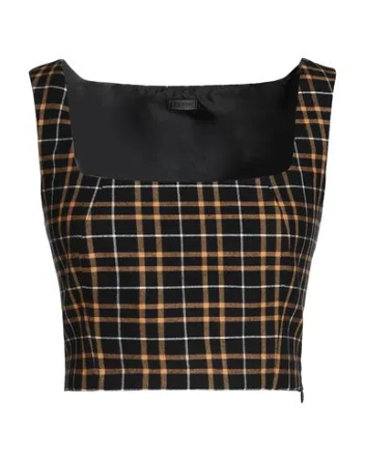 8 By Yoox Check Crop Top Woman Top Black Size 12 Cotton