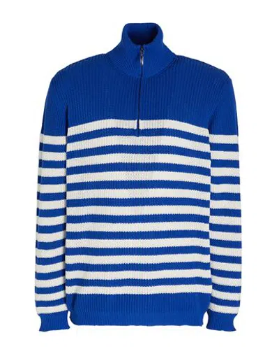 8 By Yoox Half Zip Striped Jumper Man Turtleneck Bright Blue Size Xxl Recycled Polyester, Recycled C