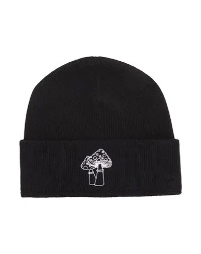 8 By Yoox Mushrooms Embroidered Recycled Wool Beanie Hat Black Size Onesize Recycled Wool