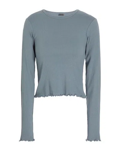 8 By Yoox Organic Cotton Crew-neck Long Sleeves Ribbed Top W/ Lettuce Hem Woman T-shirt Grey Size Xx