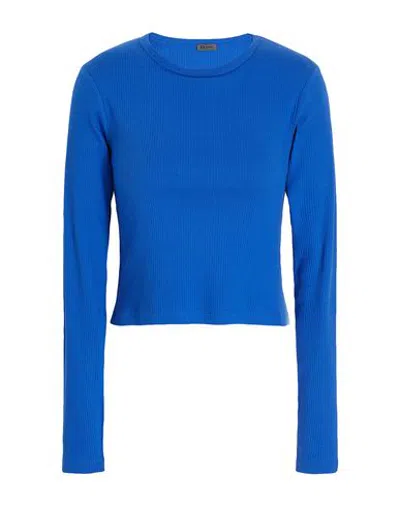 8 By Yoox Organic Cotton Crew-neck Long Sleeves Ribbed Top Woman T-shirt Blue Size Xxl Organic Cotto