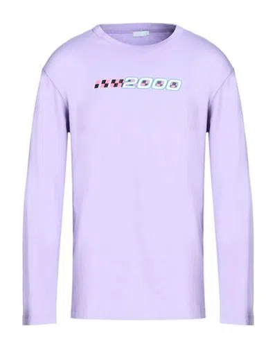 8 By Yoox Organic Cotton L/sleeve T-shirt With Print Man T-shirt Lilac Size Xxl Cotton In Purple