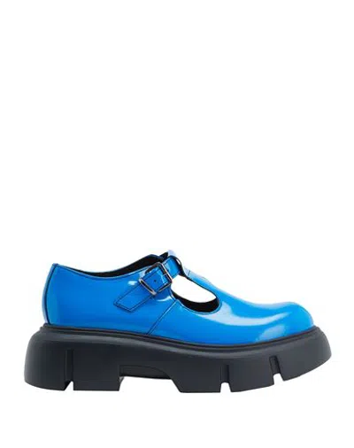 8 By Yoox Polished Leather Chunky Mary Jane Woman Loafers Azure Size 11 Soft Leather In Blue