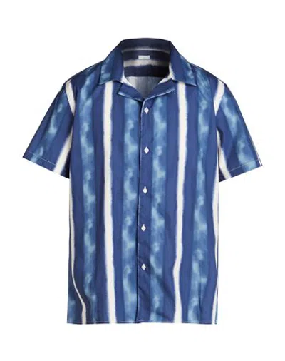 8 By Yoox Printed Camp-collar S/sleeve Oversize Shirt Man Shirt Navy Size L Cotton In Navy Blue
