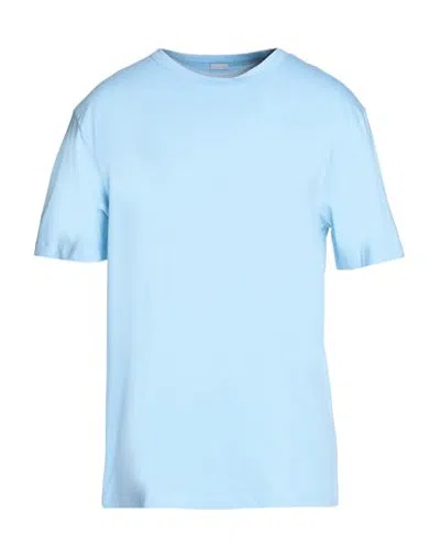 8 By Yoox Printed Cotton T-shirt Man T-shirt Sky Blue Size Xl Cotton