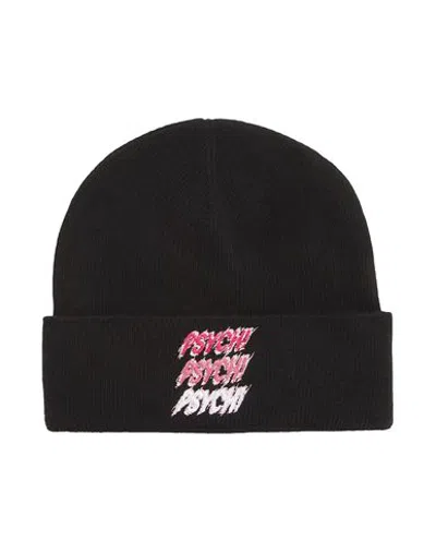 8 By Yoox Psych! Embroidered Recycled Wool Beanie Hat Black Size Onesize Recycled Wool