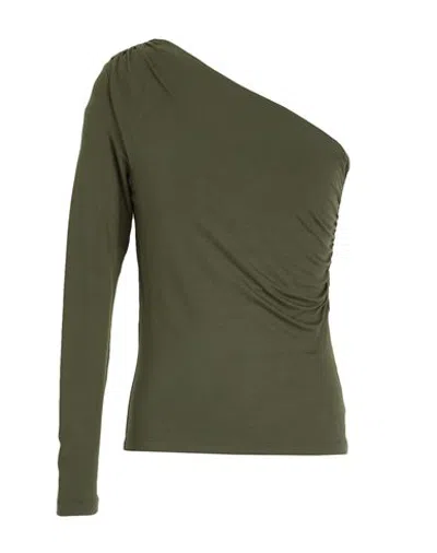 8 By Yoox Wide Neckline Stretch Jersey T-shirt Woman Top Dark Green Size Xl Viscose, Elastane